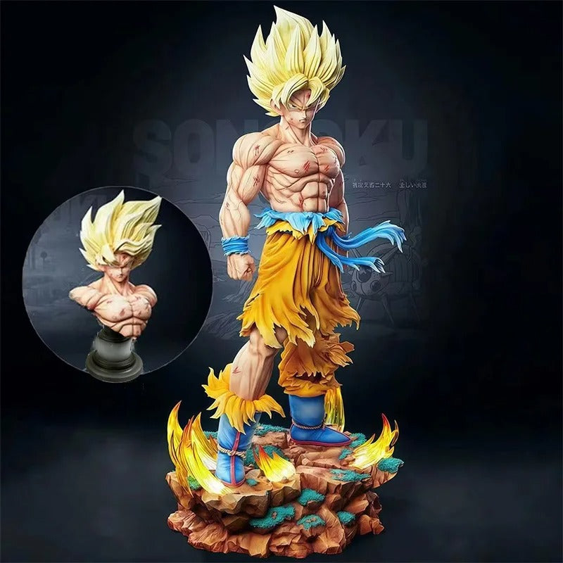 Action Figure Goku Super Saiyajin 34cm com LED e Cabeças Intercambiáveis – Dragon Ball Z Estátua PVC Premium | Bankai Boss