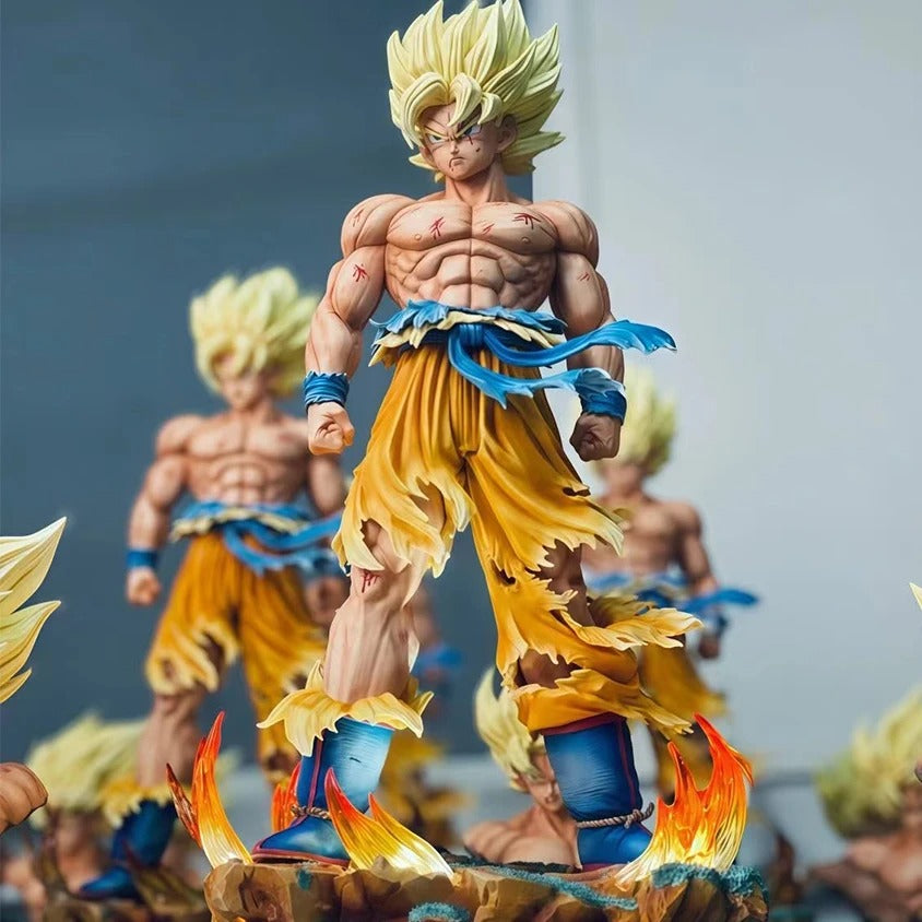 Action Figure Goku Super Saiyajin 34cm com LED e Cabeças Intercambiáveis – Dragon Ball Z Estátua PVC Premium | Bankai Boss
