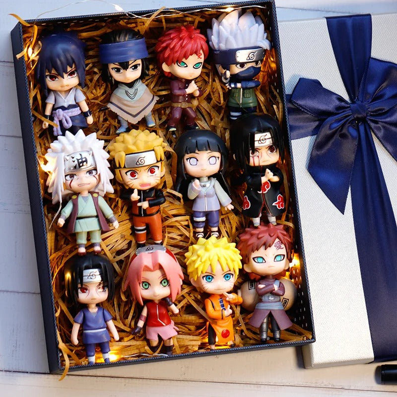 Kit 12 Action Figures Naruto Shippuden 10cm – Hinata, Sasuke, Itachi, Kakashi, Gaara e + PVC Colecionável Anime | Bankai Boss