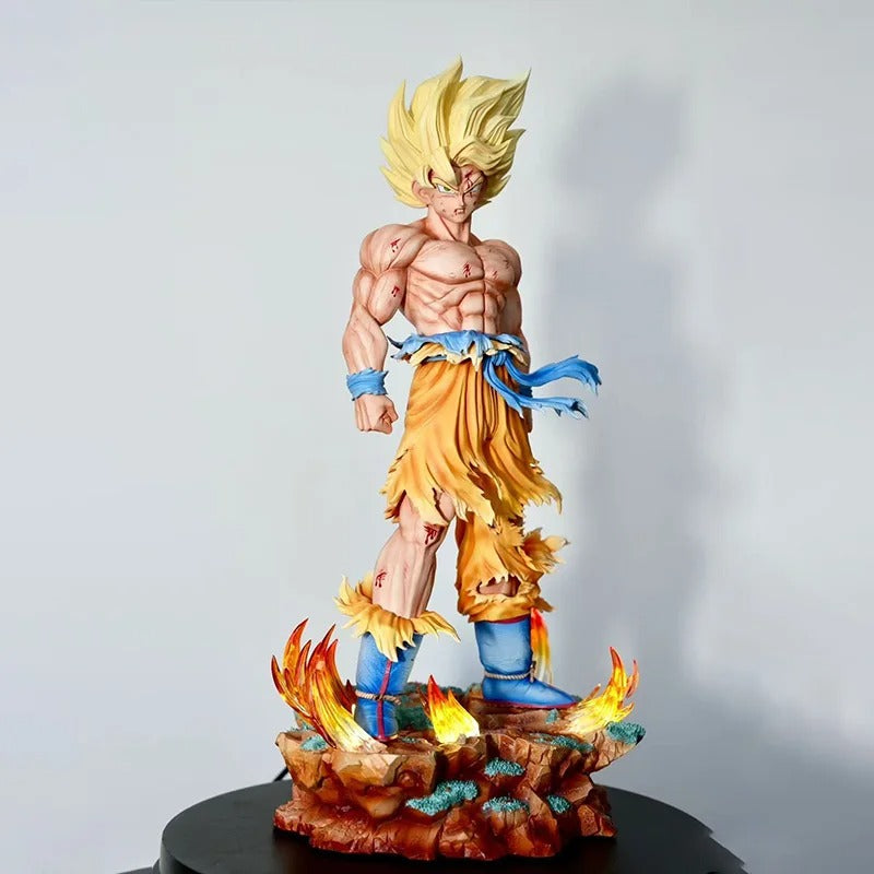 Action Figure Goku Super Saiyajin 34cm com LED e Cabeças Intercambiáveis – Dragon Ball Z Estátua PVC Premium | Bankai Boss