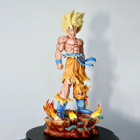 Action Figure Goku Super Saiyajin 34cm com LED e Cabeças Intercambiáveis – Dragon Ball Z Estátua PVC Premium | Bankai Boss