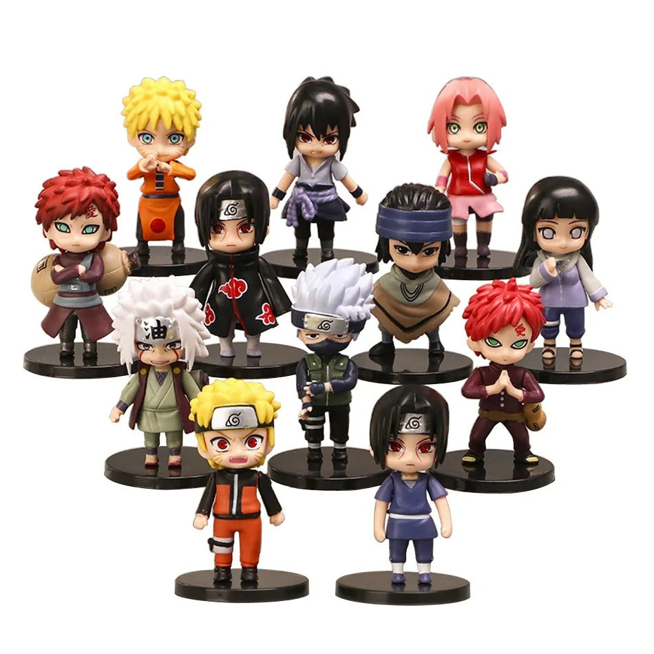 Kit 12 Action Figures Naruto Shippuden 10cm – Hinata, Sasuke, Itachi, Kakashi, Gaara e + PVC Colecionável Anime | Bankai Boss