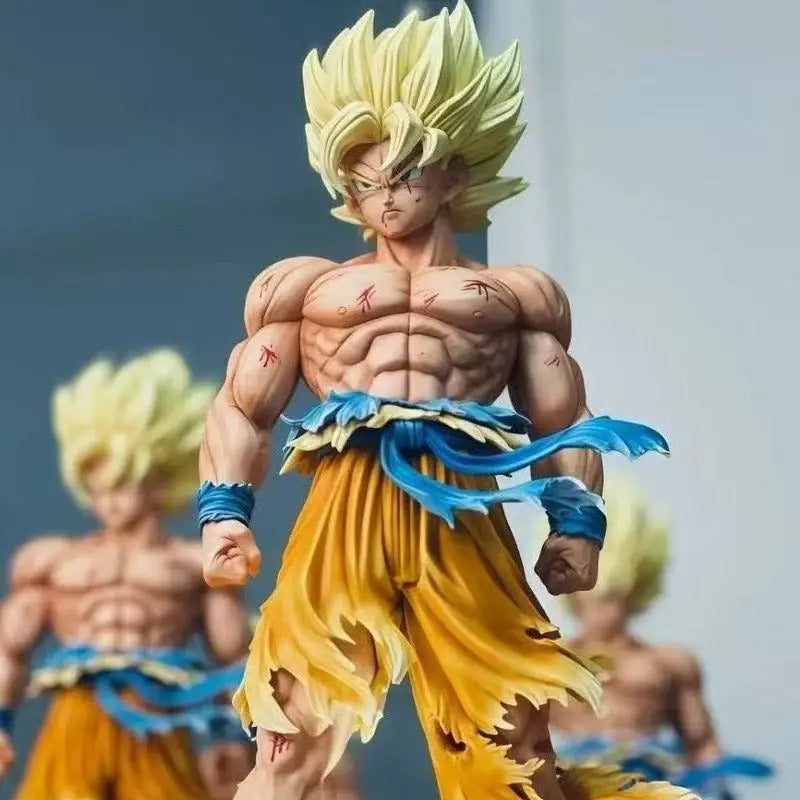 Action Figure Goku Super Saiyajin 34cm com LED e Cabeças Intercambiáveis – Dragon Ball Z Estátua PVC Premium | Bankai Boss